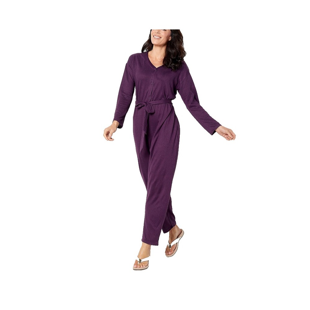 Carole Hochman Marshmallow Jersey Jumpsuit Plum Purple Plus Size 1X A452012